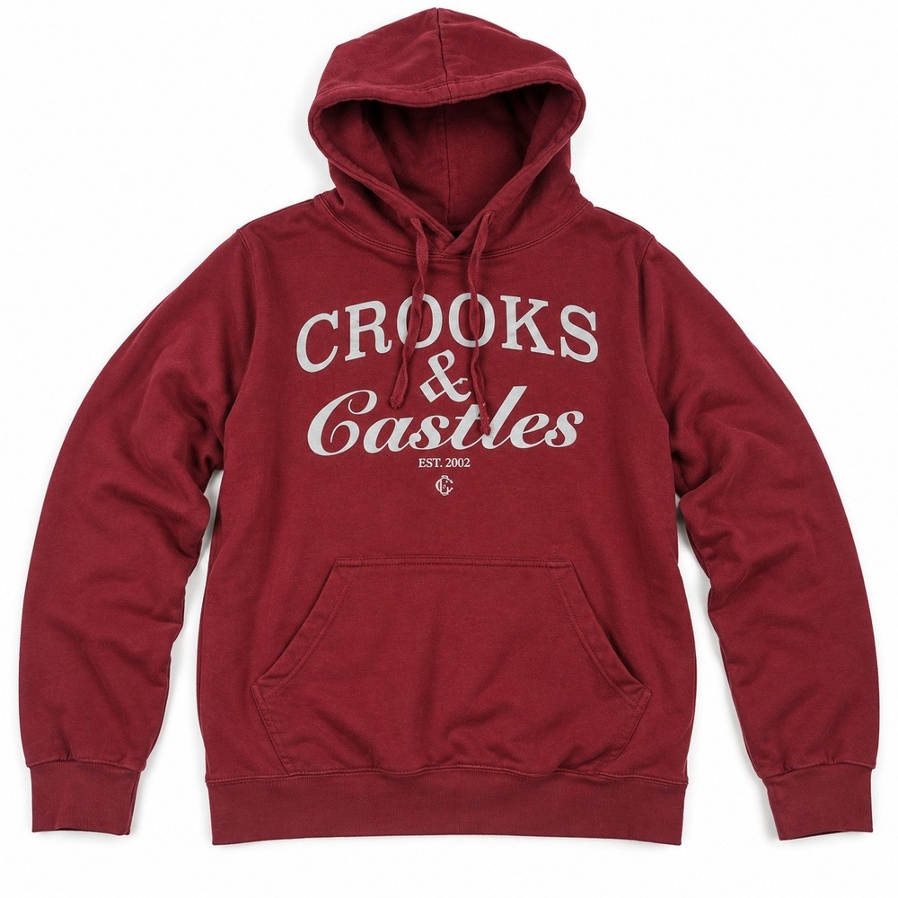 Crooks and Castles Hoodie Mens Medium Burgundy Red Logo Pullover Sweatshirt